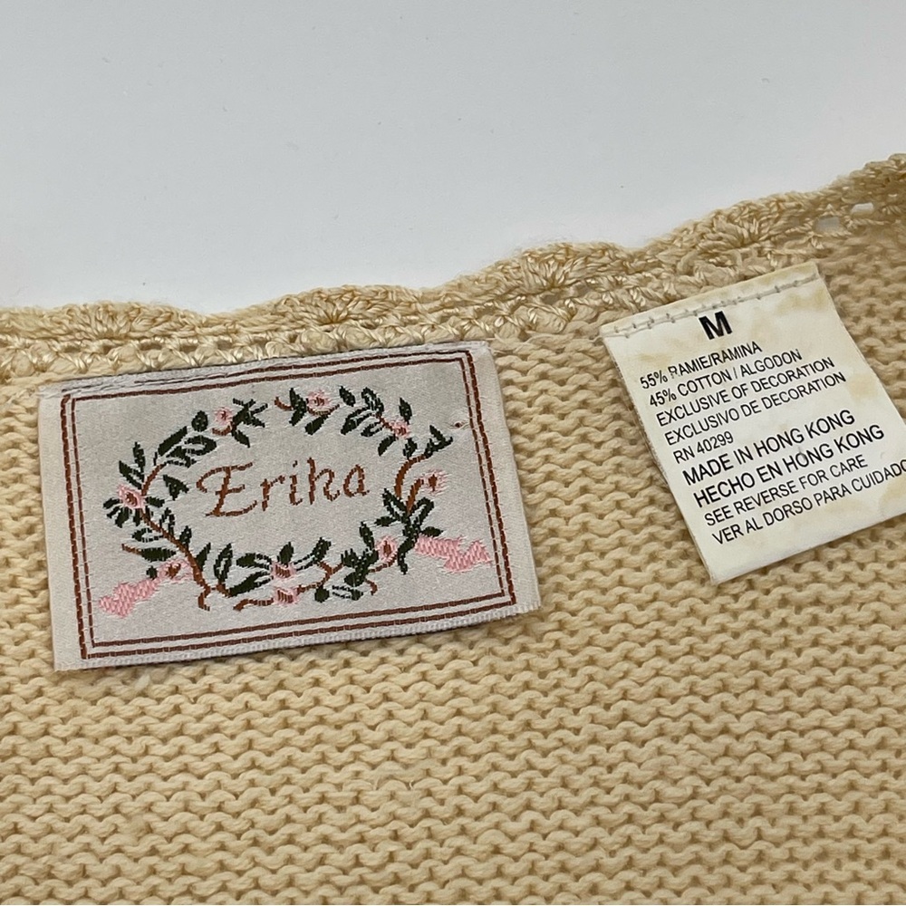 Vtg 80s 90s Erika Embroidered Knit Cardigan Sweater Womens Size L Floral Cottage - Picture 8 of 14